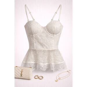 Majorelle Zelda Fitz Lace Bustier Top White Peplum Corset Feminine Chic Bridal